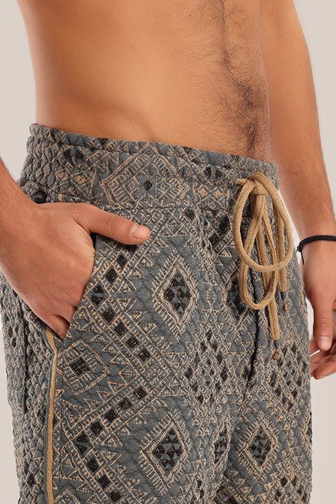 Printed elastic waistband quilted Pants